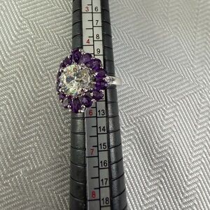 Elegant Purple amethyst and strontium titanate Silver Women's Ring